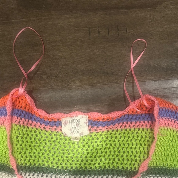 Hippie Rose Scoop Neck Sweater in Pink, Orange, and Green Stripes - Picture 3 of 6